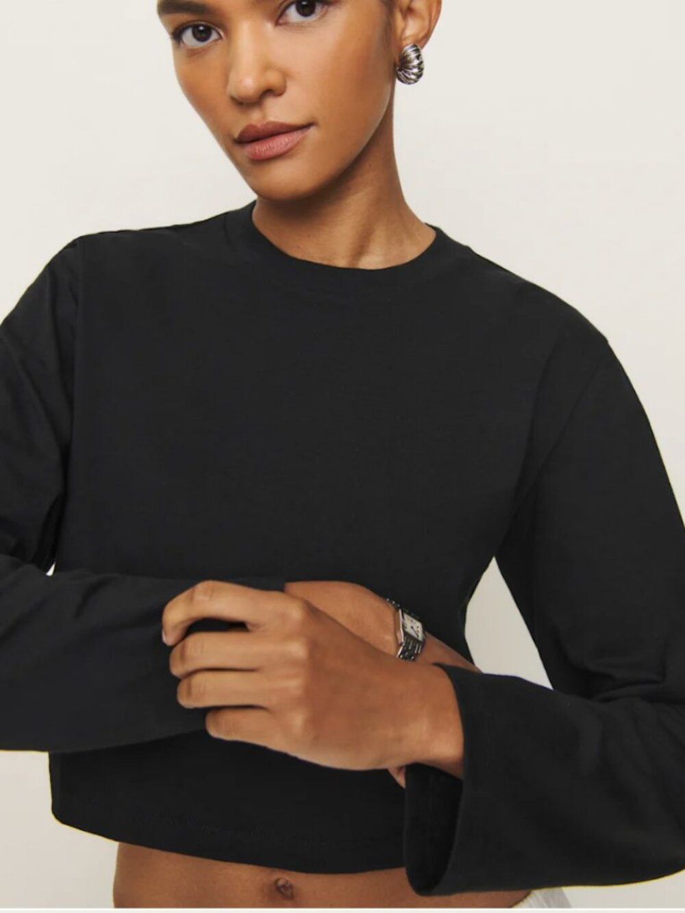 NWT Reformation Asher Cropped Oversized Longsleeve Tee - Black XS